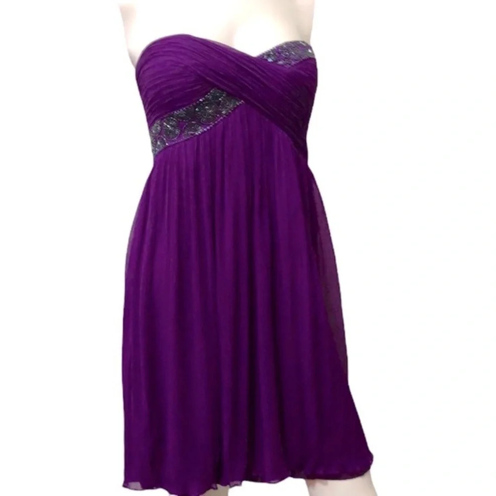 Maggy London Purple Sleeveless Silk Strapless Beaded Dress Size 4